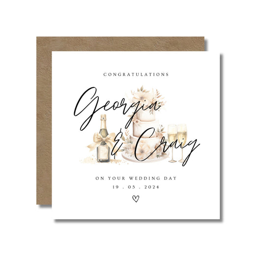 Wedding Day Card: Cake & Champagne Design