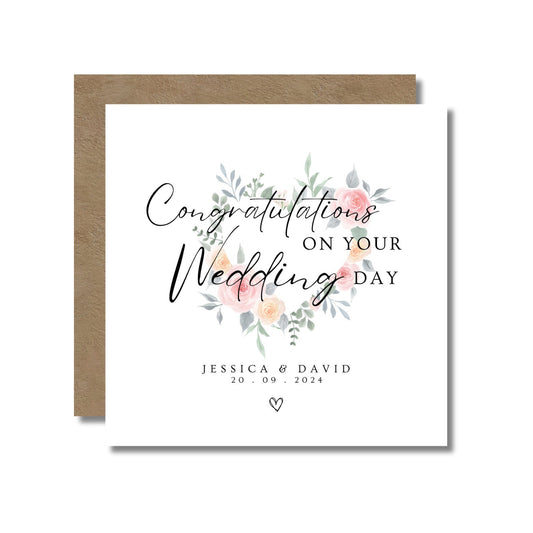 Wedding Day Card: Floral Heart Wreath Design