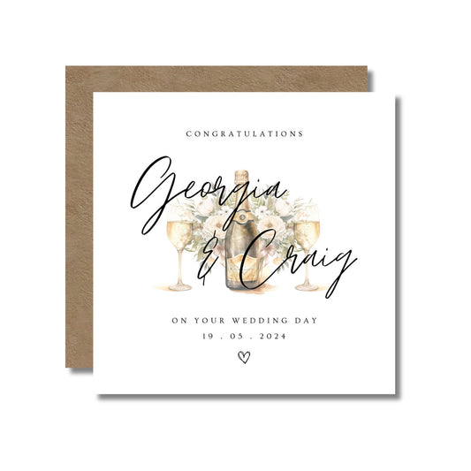 Wedding Day Card: Flowers & Champagne