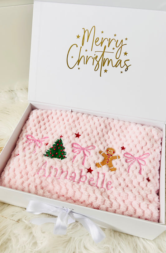 Personalized Christmas Embroidered Baby Blanket – Festive Keepsake Gift Box
