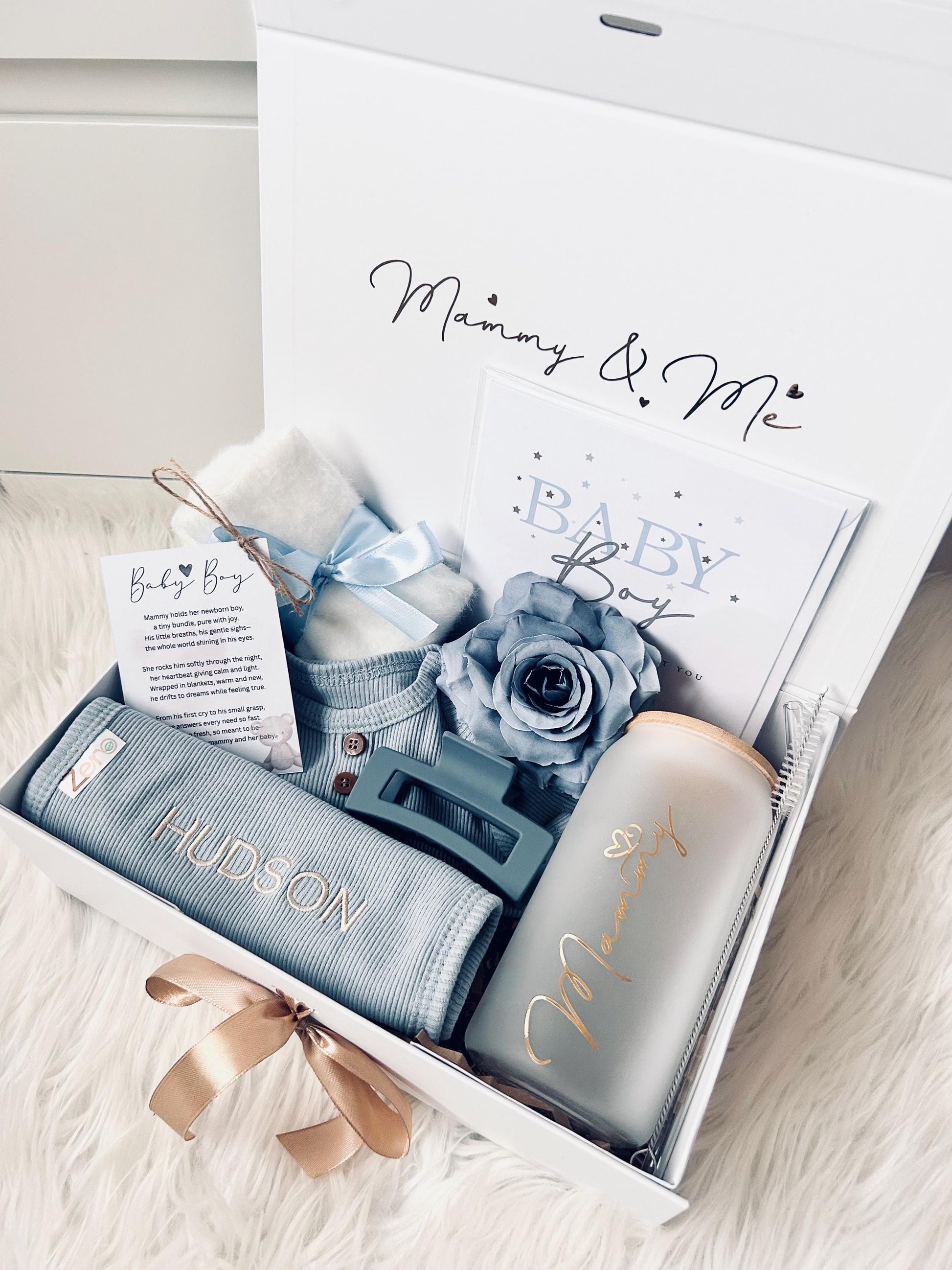 Personalized Baby Gift Box, Embroidered Bib, Mammy Tumbler