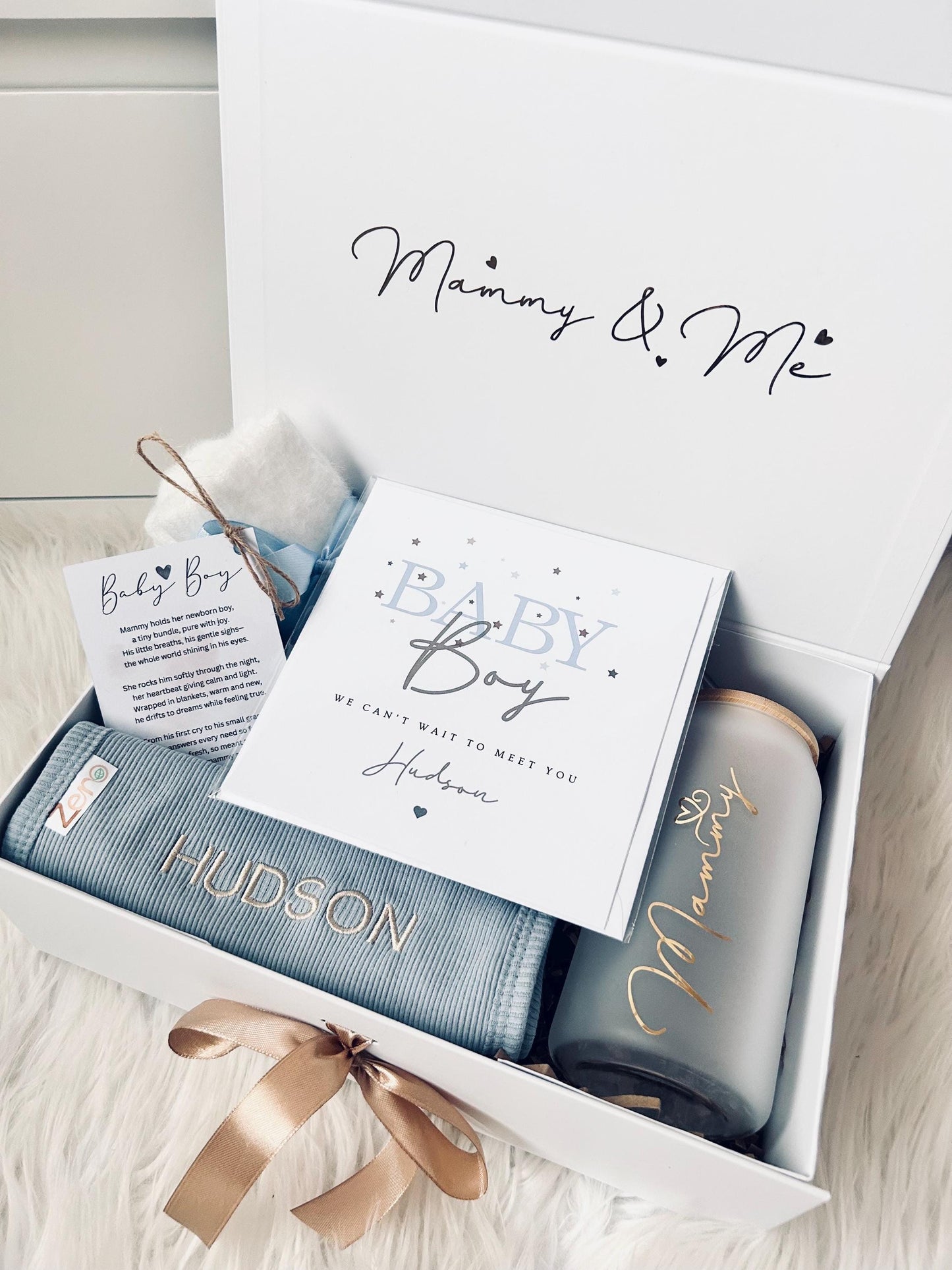 Personalized Baby Gift Box, Embroidered Bib, Mammy Tumbler